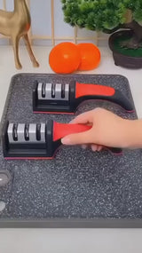 Manual Red Knife Sharpener 3 Stage Sharpening Tool For Ceramic Knife And Steel Knives.